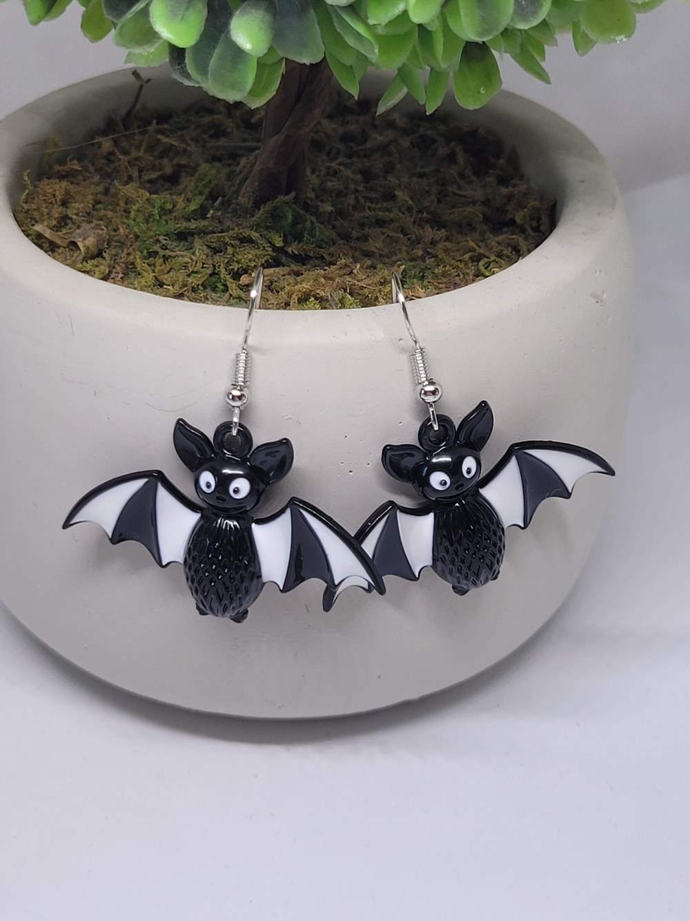 Black & White Bat Dangle Earrings for Women